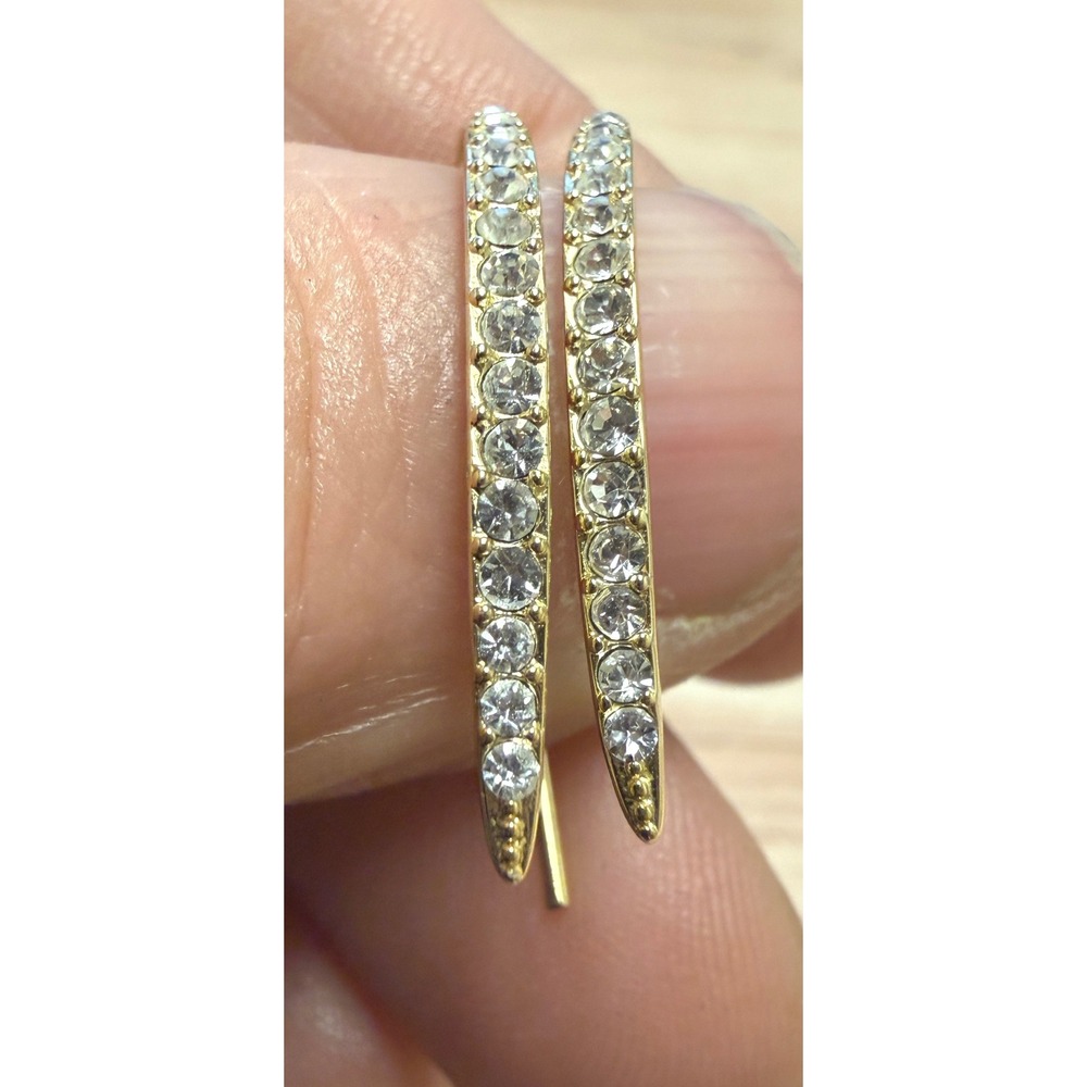 Stella & Dot Gold Tone Clear Crystal Curved Ear Wire Crawler Climber Earrings